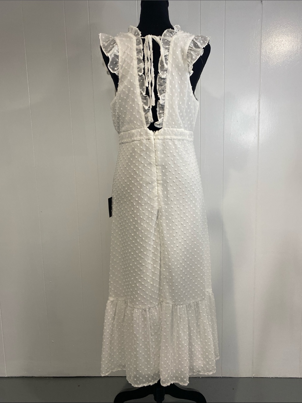 Lulu's Swiss Dot Maxi Dress Soft Girl Fairycore Beach Bridal Ivory White Large - Picture 9 of 15